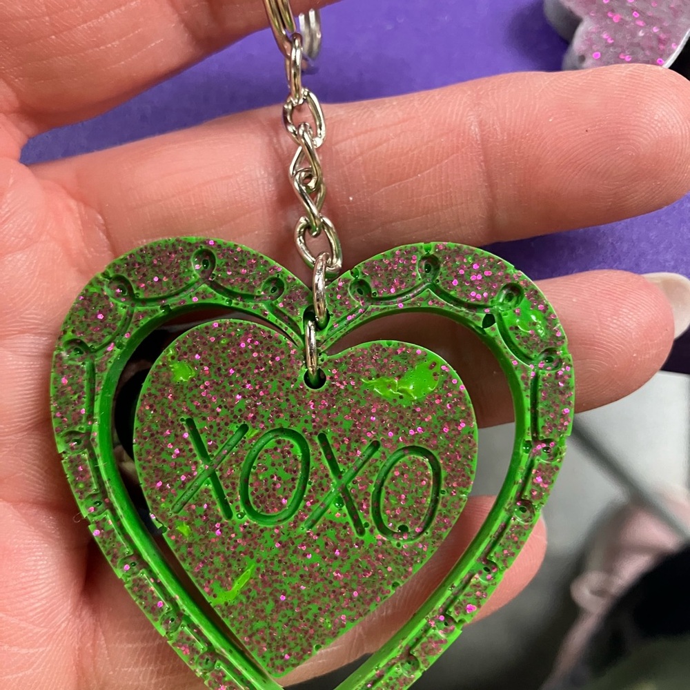 Green and Pink Heart Keychain